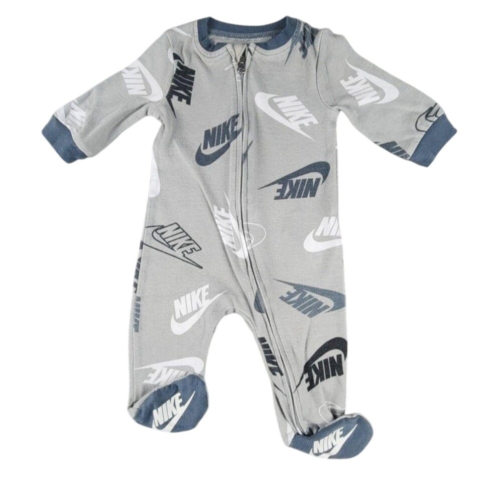 Nike Coverall Boys 3-6 Months Gray Swoosh Logo Footed Zip One Piece Jersey